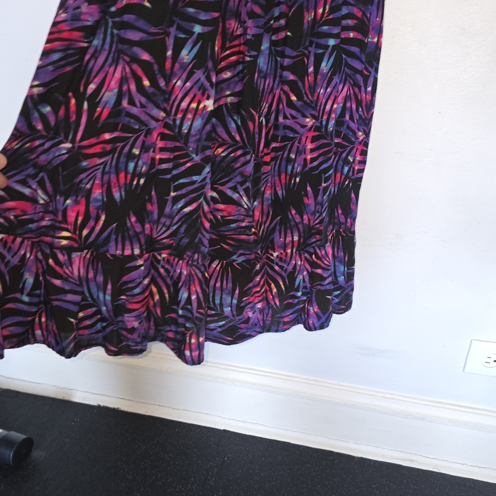 Torrid Smocked Pink and Purple Palm Leaf Dress - Plus Size: 2x - Picture 4 of 11